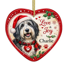 Load image into Gallery viewer, Bearded Collie Christmas Ornament - Love &amp; Joy Heart Shaped Portrait - Personalize with Photo and Name-Christmas Ornament-Bearded Collie,Christmas,Christmas Ornament,Personalize Artwork-4