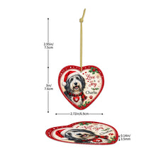 Load image into Gallery viewer, Bearded Collie Christmas Ornament - Love &amp; Joy Heart Shaped Portrait - Personalize with Photo and Name-Christmas Ornament-Bearded Collie,Christmas,Christmas Ornament,Personalize Artwork-5