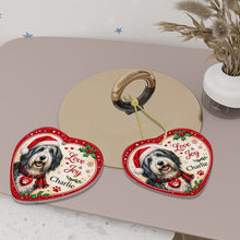 Load image into Gallery viewer, Bearded Collie Christmas Ornament - Love &amp; Joy Heart Shaped Portrait - Personalize with Photo and Name-Christmas Ornament-Bearded Collie,Christmas,Christmas Ornament,Personalize Artwork-6