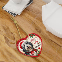 Load image into Gallery viewer, Bearded Collie Christmas Ornament - Love &amp; Joy Heart Shaped Portrait - Personalize with Photo and Name-Christmas Ornament-Bearded Collie,Christmas,Christmas Ornament,Personalize Artwork-7