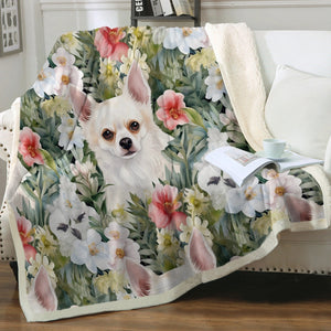 Beautiful Blooming White Chihuahuas Soft Warm Fleece Blanket-Blanket-Blankets, Chihuahua, Home Decor-12