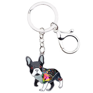 Image of a black color french bulldog keychain made of enamel