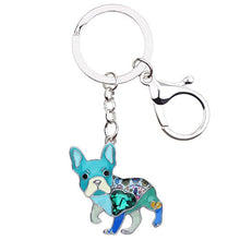 Load image into Gallery viewer, Image of a blue color french bulldog keychain made of enamel