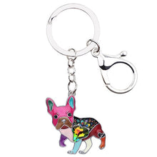 Load image into Gallery viewer, Image of a bright pink color french bulldog keychain made of enamel