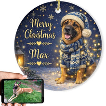 Load image into Gallery viewer, Belgian Malinois Christmas Ornament - Cozy Winter Pet Portrait Design - Personalize with Photo and Name-Christmas Ornament-Christmas,Christmas Ornament,Personalize Artwork-1