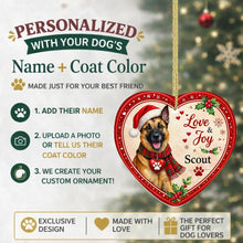 Load image into Gallery viewer, Belgian Malinois Christmas Ornament - Love &amp; Joy Heart Shaped Portrait - Personalize with Photo and Name-Christmas Ornament-Belgian Malinois,Christmas,Christmas Ornament,Personalize Artwork-2