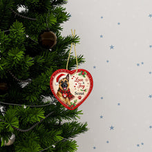 Load image into Gallery viewer, Belgian Malinois Christmas Ornament - Love &amp; Joy Heart Shaped Portrait - Personalize with Photo and Name-Christmas Ornament-Belgian Malinois,Christmas,Christmas Ornament,Personalize Artwork-3