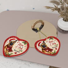 Load image into Gallery viewer, Belgian Malinois Christmas Ornament - Love &amp; Joy Heart Shaped Portrait - Personalize with Photo and Name-Christmas Ornament-Belgian Malinois,Christmas,Christmas Ornament,Personalize Artwork-6