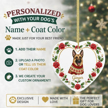 Load image into Gallery viewer, Belgian Malinois Ornament - Personalized Heart Shaped Christmas Rose Border - with Name-Christmas Ornament-Belgian Malinois,Christmas,Christmas Ornament,Personalize Artwork-2