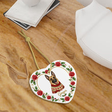 Load image into Gallery viewer, Belgian Malinois Ornament - Personalized Heart Shaped Christmas Rose Border - with Name-Christmas Ornament-Belgian Malinois,Christmas,Christmas Ornament,Personalize Artwork-7