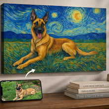Load image into Gallery viewer, Photo of starry night inspired Belgian Malinois wall art