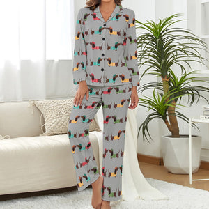 Beret Hat Chocolate Dachshunds Pajamas Set for Women - 5 Colors-Pajamas-Apparel, Dachshund, Pajamas-11