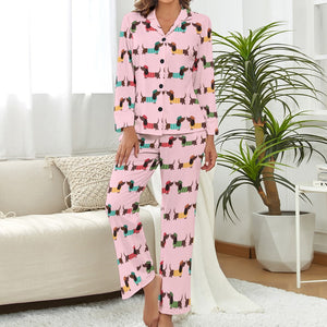 Beret Hat Chocolate Dachshunds Pajamas Set for Women - 5 Colors-Pajamas-Apparel, Dachshund, Pajamas-Light Pink-S-2