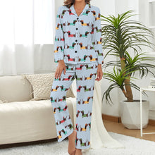 Load image into Gallery viewer, Beret Hat Chocolate Dachshunds Pajamas Set for Women - 5 Colors-Pajamas-Apparel, Dachshund, Pajamas-Light Blue-S-4