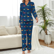 Load image into Gallery viewer, Beret Hat Chocolate Dachshunds Pajamas Set for Women - 5 Colors-Pajamas-Apparel, Dachshund, Pajamas-Midnight Blue-S-5