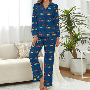 Beret Hat Chocolate Dachshunds Pajamas Set for Women - 5 Colors-Pajamas-Apparel, Dachshund, Pajamas-6