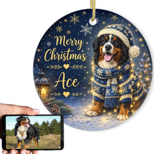 Load image into Gallery viewer, Bernese Mountain Dog Christmas Ornament - Cozy Winter Pet Portrait Design - Personalize with Photo and Name-Christmas Ornament-Christmas,Christmas Ornament,Personalize Artwork-1