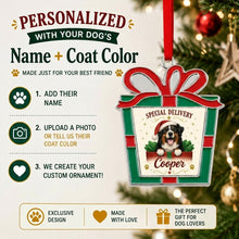 Load image into Gallery viewer, Bernese Mountain Dog Christmas Ornament - Gift Box Design - Personalized with Name-Christmas Ornament-Bernese Mountain Dog,Christmas,Personalize Artwork-2