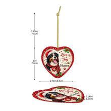 Load image into Gallery viewer, Bernese Mountain Dog Christmas Ornament - Love &amp; Joy Heart Shaped Portrait - Personalized with Name-Christmas Ornament-Bernese Mountain Dog,Christmas,Personalize Artwork-5