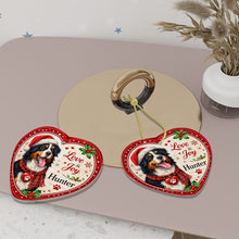 Load image into Gallery viewer, Bernese Mountain Dog Christmas Ornament - Love &amp; Joy Heart Shaped Portrait - Personalized with Name-Christmas Ornament-Bernese Mountain Dog,Christmas,Personalize Artwork-6
