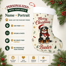 Load image into Gallery viewer, Bernese Mountain Dog Christmas Stocking - Cozy Festive Wishes - Personalize with Photo and Name-Christmas Ornament-Christmas,Christmas Stocking,Personalize Artwork-2