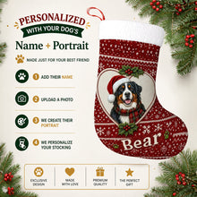 Load image into Gallery viewer, Bernese Mountain Dog Christmas Stocking – Heart Knit Portrait – Personalize with Photo and Name-Christmas Ornament-Bernese Mountain Dog,Christmas,Christmas Stocking,Personalize Artwork-2