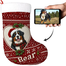 Load image into Gallery viewer, Bernese Mountain Dog Christmas Stocking – Heart Knit Portrait – Personalize with Photo and Name-Christmas Ornament-Bernese Mountain Dog,Christmas,Christmas Stocking,Personalize Artwork-1
