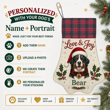 Load image into Gallery viewer, Bernese Mountain Dog Christmas Stocking - Holly &amp; Tartan Portrait - Personalize with Photo and Name-Christmas Ornament-Christmas,Christmas Stocking,Personalize Artwork-2