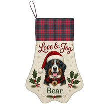 Load image into Gallery viewer, Bernese Mountain Dog Christmas Stocking - Holly &amp; Tartan Portrait - Personalize with Photo and Name-Christmas Ornament-Christmas,Christmas Stocking,Personalize Artwork-3