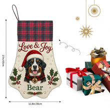 Load image into Gallery viewer, Bernese Mountain Dog Christmas Stocking - Holly &amp; Tartan Portrait - Personalize with Photo and Name-Christmas Ornament-Christmas,Christmas Stocking,Personalize Artwork-4