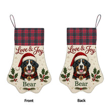 Load image into Gallery viewer, Bernese Mountain Dog Christmas Stocking - Holly &amp; Tartan Portrait - Personalize with Photo and Name-Christmas Ornament-Christmas,Christmas Stocking,Personalize Artwork-5