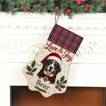 Load image into Gallery viewer, Bernese Mountain Dog Christmas Stocking - Holly &amp; Tartan Portrait - Personalize with Photo and Name-Christmas Ornament-Christmas,Christmas Stocking,Personalize Artwork-6
