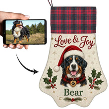 Load image into Gallery viewer, Bernese Mountain Dog Christmas Stocking - Holly &amp; Tartan Portrait - Personalize with Photo and Name-Christmas Ornament-Christmas,Christmas Stocking,Personalize Artwork-1