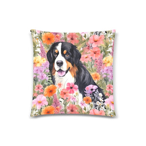 Bernese Mountain Dog in Bloom Throw Pillow Cover-Cushion Cover-Bernese Mountain Dog, Home Decor, Pillows-White2-ONESIZE-1