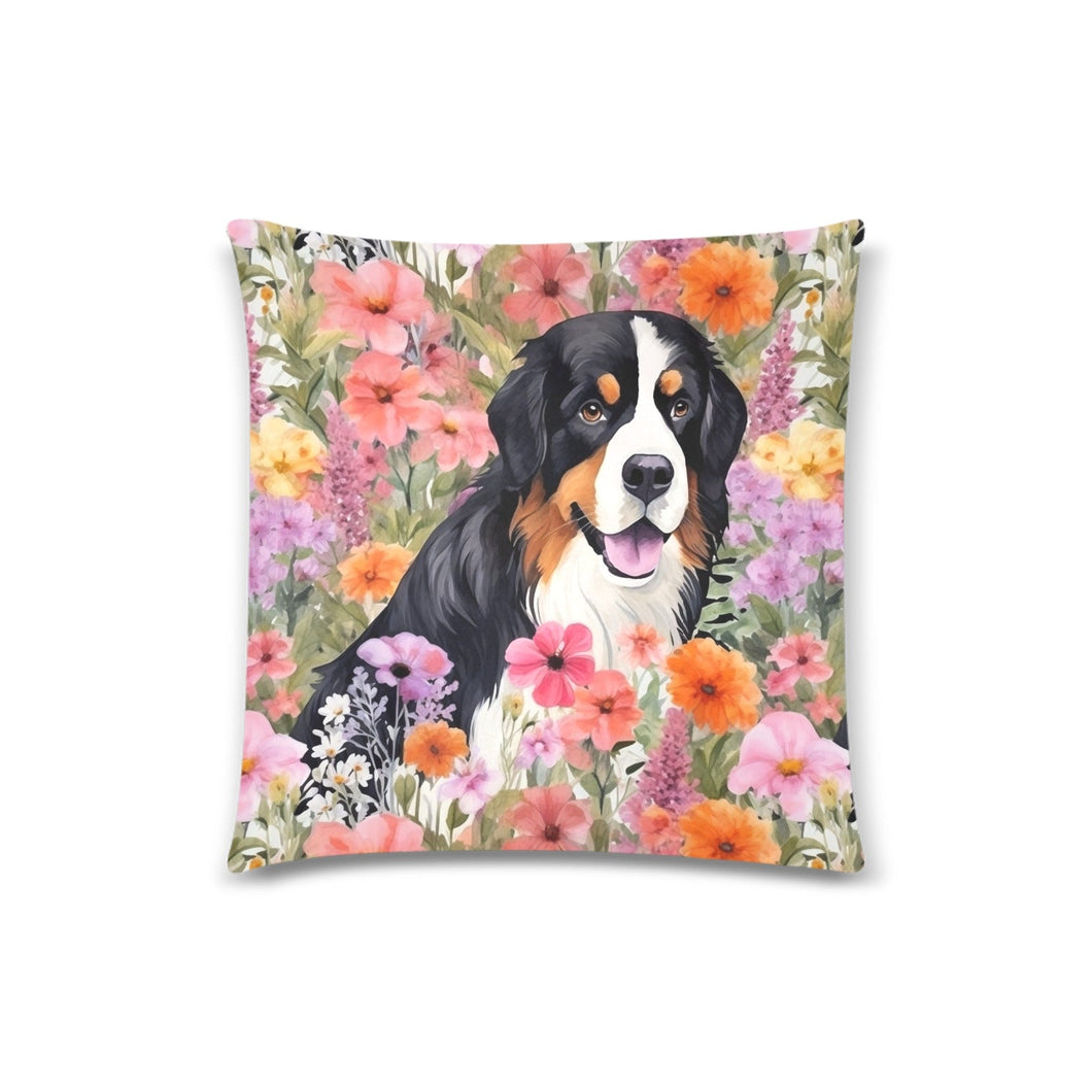 Bernese Mountain Dog in Bloom Throw Pillow Cover-Cushion Cover-Bernese Mountain Dog, Home Decor, Pillows-White2-ONESIZE-2