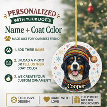 Load image into Gallery viewer, Bernese Mountain Dog Ornament - Christmas Folk Art Design - Personalize with Photo and Name