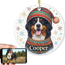 Load image into Gallery viewer, Bernese Mountain Dog Ornament - Christmas Folk Art Design - Personalize with Photo and Name