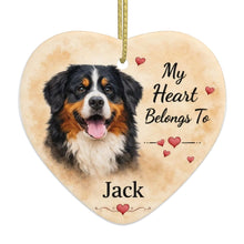 Load image into Gallery viewer, Bernese Mountain Dog Ornament - My Heart Belongs To Design - Personalized with Name-Christmas Ornament-Bernese Mountain Dog,Christmas,Personalize Artwork-4