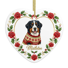 Load image into Gallery viewer, Bernese Mountain Dog Ornament - Personalized Heart Shaped Christmas Rose Border - with Name-Christmas Ornament-Bernese Mountain Dog,Christmas,Personalize Artwork-4