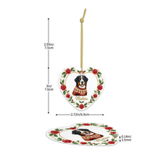 Load image into Gallery viewer, Bernese Mountain Dog Ornament - Personalized Heart Shaped Christmas Rose Border - with Name-Christmas Ornament-Bernese Mountain Dog,Christmas,Personalize Artwork-5