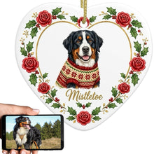 Load image into Gallery viewer, Bernese Mountain Dog Ornament - Personalized Heart Shaped Christmas Rose Border - with Name-Christmas Ornament-Bernese Mountain Dog,Christmas,Personalize Artwork-1
