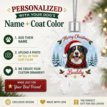Load image into Gallery viewer, Bernese Mountain Dog Ornament - Personalized Snowflake Shaped Christmas Snow Globe Design - with Name-Christmas Ornament-Bernese Mountain Dog,Christmas,Personalize Artwork-2