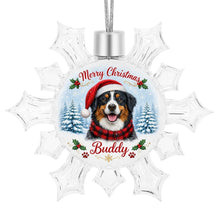 Load image into Gallery viewer, Bernese Mountain Dog Ornament - Personalized Snowflake Shaped Christmas Snow Globe Design - with Name-Christmas Ornament-Bernese Mountain Dog,Christmas,Personalize Artwork-4