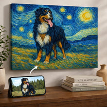 Load image into Gallery viewer, Photo of starry night inspired Bernese Mountain Dog wall art