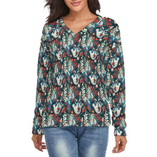 Load image into Gallery viewer, Berry and Bloom Husky Women's V-Neck Christmas Sweater-Apparel-Apparel,Christmas,Dog Mom Gifts,Siberian Husky,Sweater,Sweatshirt-S-2