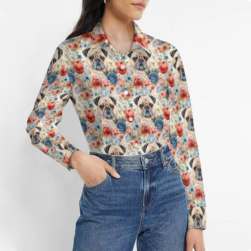 Watercolor Flower Garden Senior Pug Love Women's Shirt - 2 Designs-Apparel-Apparel, Pug, Shirt-Zoom In - Bigger Flowers-S-1