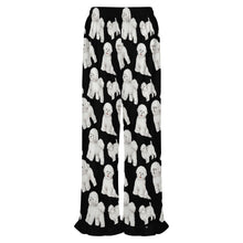 Load image into Gallery viewer, Bichon Frise Pajama Pants for Women - Ruffle Hem Design - Watercolor Delight Bichon Frise-Pajamas-Apparel,Bichon Frise,Dog Mom Gifts,Pajamas-16