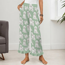 Load image into Gallery viewer, Bichon Frise Pajama Pants for Women - Ruffle Hem Design - Watercolor Delight Bichon Frise-Pajamas-Apparel,Bichon Frise,Dog Mom Gifts,Pajamas-3