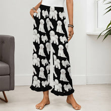 Load image into Gallery viewer, Bichon Frise Pajama Pants for Women - Ruffle Hem Design - Watercolor Delight Bichon Frise-Pajamas-Apparel,Bichon Frise,Dog Mom Gifts,Pajamas-4