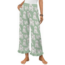 Load image into Gallery viewer, Bichon Frise Pajama Pants for Women - Ruffle Hem Design - Watercolor Delight Bichon Frise-Pajamas-Apparel,Bichon Frise,Dog Mom Gifts,Pajamas-Green-S-22